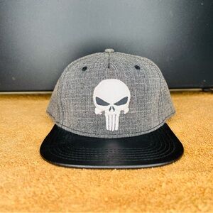 MARVEL PUNISHER SNAPBACK HAT Dark Gray and Black Faux Leather Brim Men's Cap
